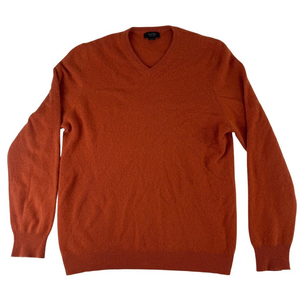 Roundtree & Yorke Sweater Mens XL Orange Cashmere V-Neck Fuzzy Knit Gold Label